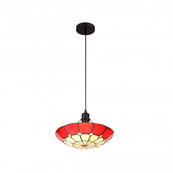 ASTON Tiffany Ceiling Pendant E27 35cm Cream, Red, Clear Crystal