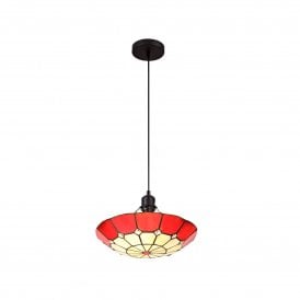 ASTON Tiffany Ceiling Pendant E27 35cm Cream, Red, Clear Crystal