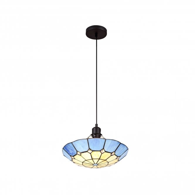 ASTON Tiffany Ceiling Pendant E27 35cm Cream, Rich Blue, Crystal