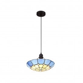ASTON Tiffany Ceiling Pendant E27 35cm Cream, Rich Blue, Crystal