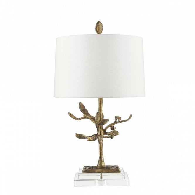 AUDUBON PARK distressed gold tree like table lamp with cream linen shade
