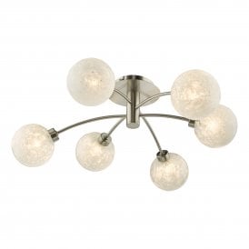 6 Light Semi Flush Fitting Satin Nickel Frost Glass