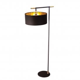 Contemporary Black Floor Lamp with Drum Shade Lined in Gold