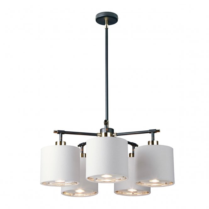 BALANCE 5lt Chandelier - Black with Polished Nickel Accents - White Shades