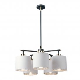 White 5 Light Modern Ceiling Light | Shades Lined in Silver Metallic