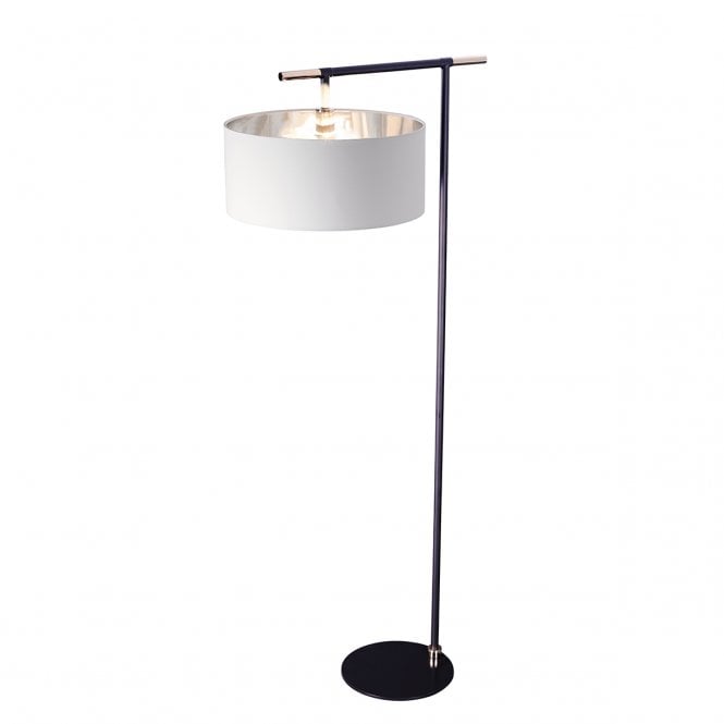 BALANCE Floor Lamp - Black with Polished Nickel Accents - White Shade