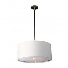 Black Ceiling Pendant with White Drum Shade Lined in Silver Metallic