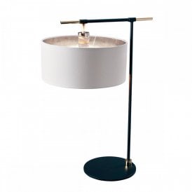 BALANCE modern black table lamp with nickel detailing and white drum shade
