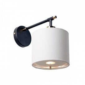 BALANCE modern black wall light with nickel detailing and white drum shade