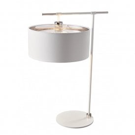 BALANCE modern white table lamp with nickel detailing