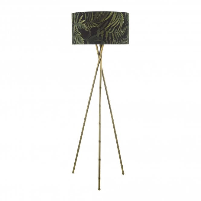 BAMBOO tripod floor lamp base in antique brass