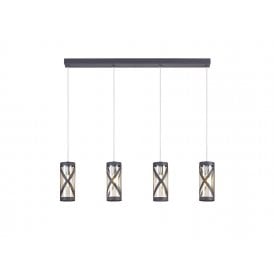 BANDEAU 4 light ceiling bar pendant in matt grey with cognac tinted glass shades