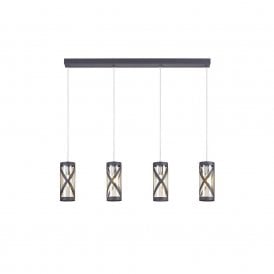 BANDEAU 4 light ceiling bar pendant in matt grey with cognac tinted glass shades