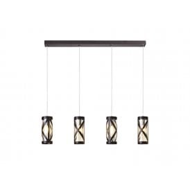 BANDEAU 4 light ceiling bar pendant in oiled bronze with smber tinted glass shades