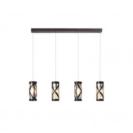 BANDEAU 4 light ceiling bar pendant in oiled bronze with smber tinted glass shades