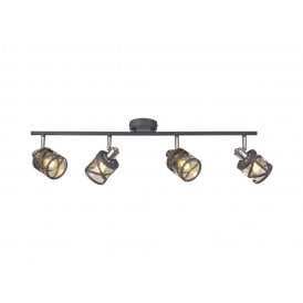 BANDEAU 4 light ceiling spotlight bar in matt grey with cognac tinted glass