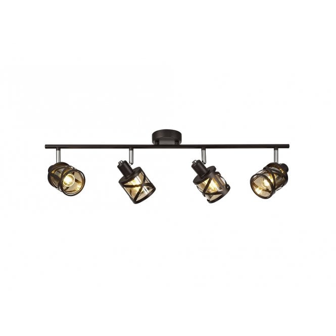 BANDEAU 4 light ceiling spotlight bar in oiled bronze with amber tinted glass
