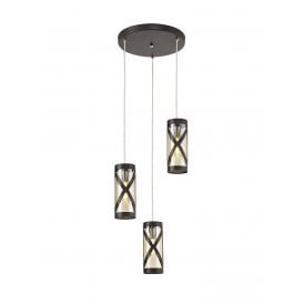 BANDEAU circular 3 light cluster pendant in oiled bronze with amber tinted glass shades
