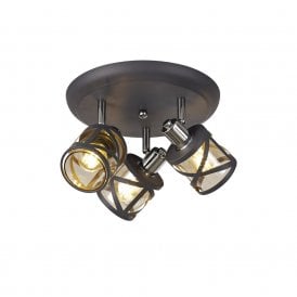BANDEAU cluster of 3 ceiling spotlights in matt grey with cognac tinted glass