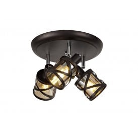 BANDEAU cluster of 3 ceiling spotlights in oiled bronze with amber tinted glass