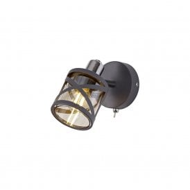 BANDEAU matt grey wall spotlight with cognac tinted glass shade