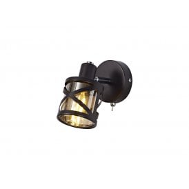BANDEAU oiled bronze wall spotlight with amber tinted glass shade