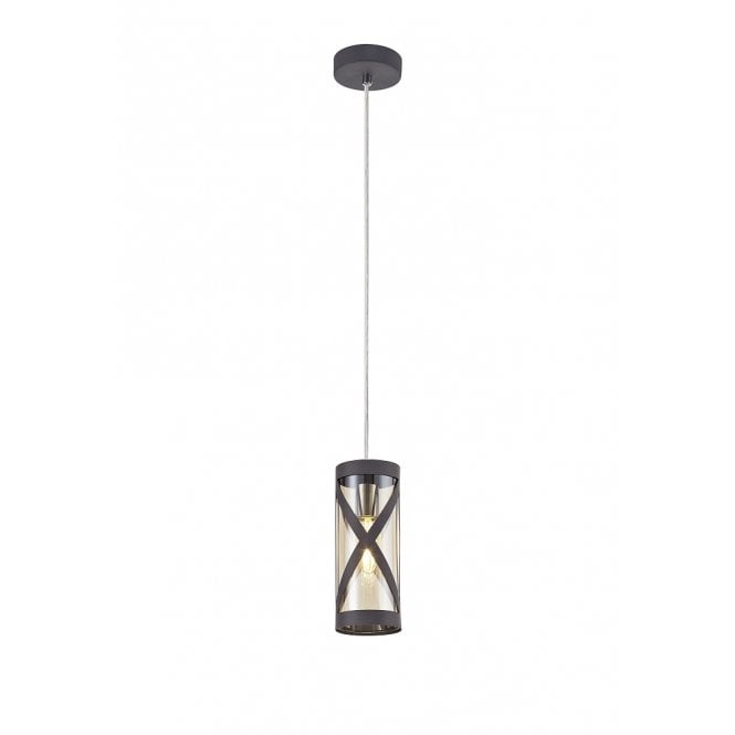 BANDEAU slimline ceiling pendant in matt grey with cognac tinted glass shade