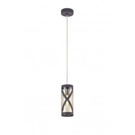 BANDEAU slimline ceiling pendant in matt grey with cognac tinted glass shade