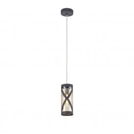 BANDEAU slimline ceiling pendant in matt grey with cognac tinted glass shade