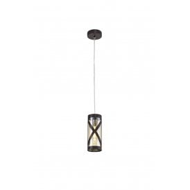 BANDEAU slimline ceiling pendant in oiled bronze with amber tinted glass shade
