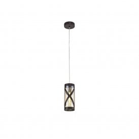 BANDEAU slimline ceiling pendant in oiled bronze with amber tinted glass shade