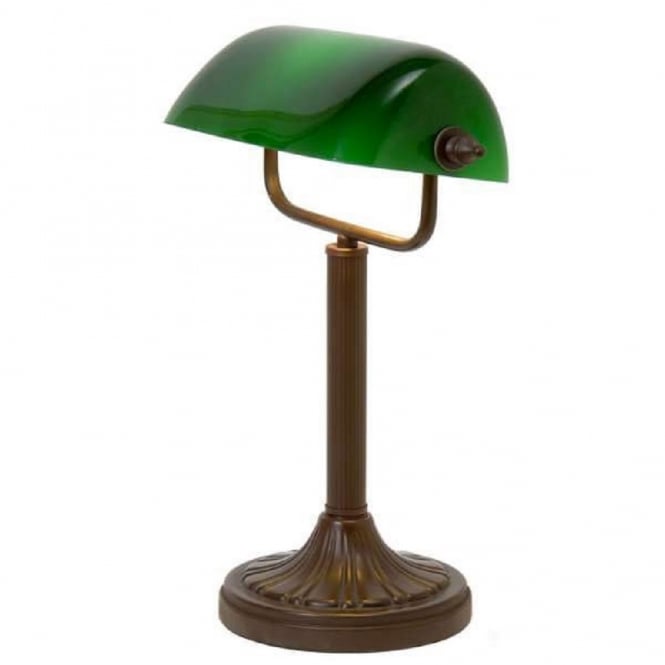 BANKERS LAMP traditional desk light with green shade and bronze base