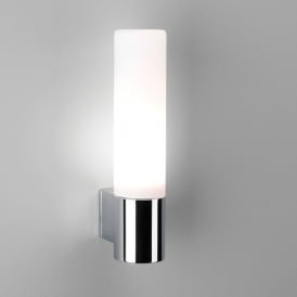 BARI modern chrome bathroom wall light with opal glass shade