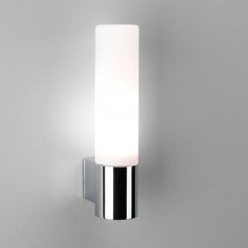 BARI modern chrome bathroom wall light with opal glass shade