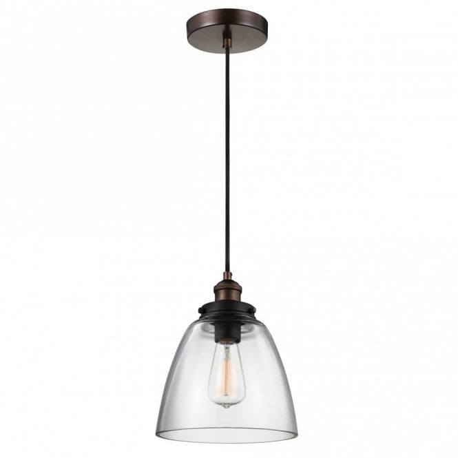 BASKIN glass ceiling pendant light on aged brass and zinc fitting