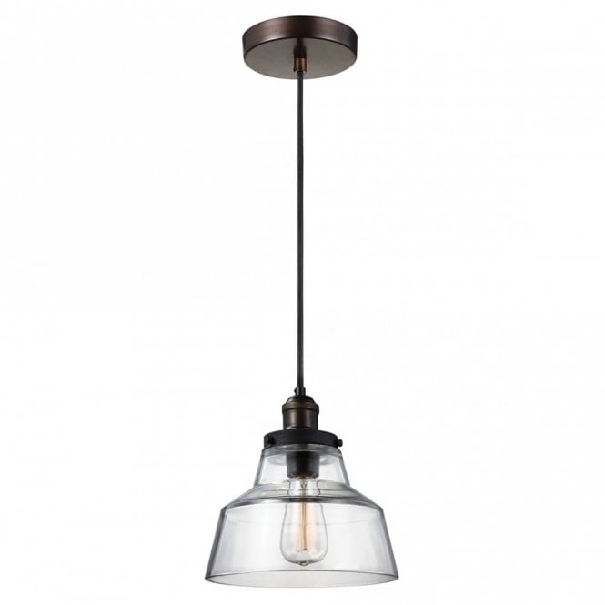 BASKIN stepped glass ceiling pendant light on aged brass and zinc fitting