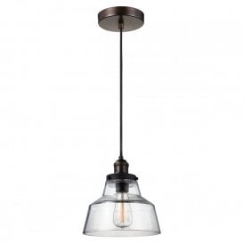 BASKIN stepped glass ceiling pendant light on aged brass and zinc fitting