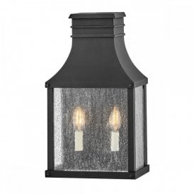 black half wall two light lantern with seeded glass panels