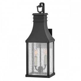 black hanging wall lantern with seeded glass 