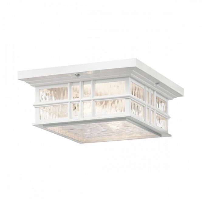 BEACON SQUARE traditional white flush fit porch ceiling light for seaside locations