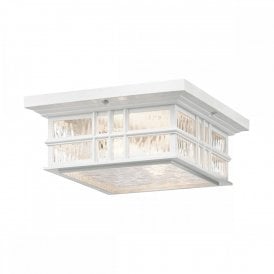BEACON SQUARE traditional white flush fit porch ceiling light for seaside locations