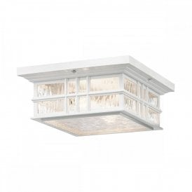 BEACON SQUARE traditional white flush fit porch ceiling light for seaside locations