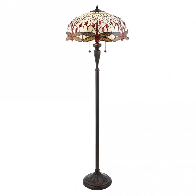 BEIGE DRAGONFLY floor lamp with Tiffany glass shade