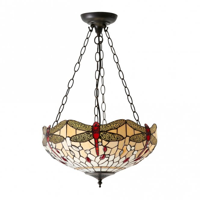 BEIGE DRAGONFLY inverted uplighter Tiffany ceiling pendant - medium