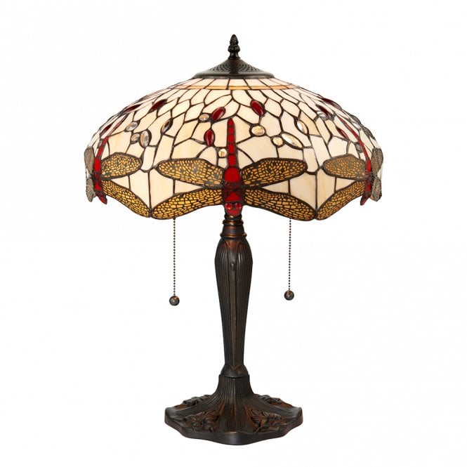 BEIGE DRAGONFLY large Tiffany table lamp