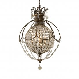 Circular Globe Chandelier In Bronze With Antique Crystal