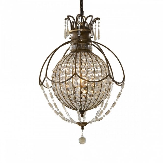 BELLINI circular globe chandelier in bronze with antique crystal