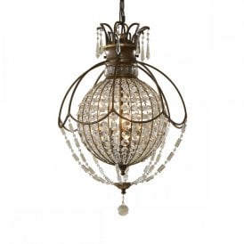 BELLINI circular globe chandelier in bronze with antique crystal