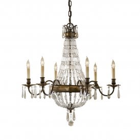 Traditional Bronze Chandelier With Antique Quartz Crystal