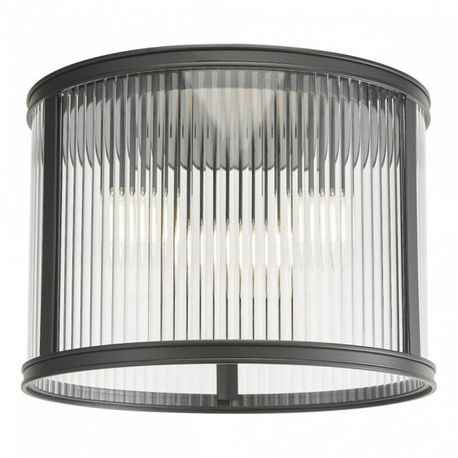 Bianka 3 Light Flush in Matt Black with Ribbed Glass